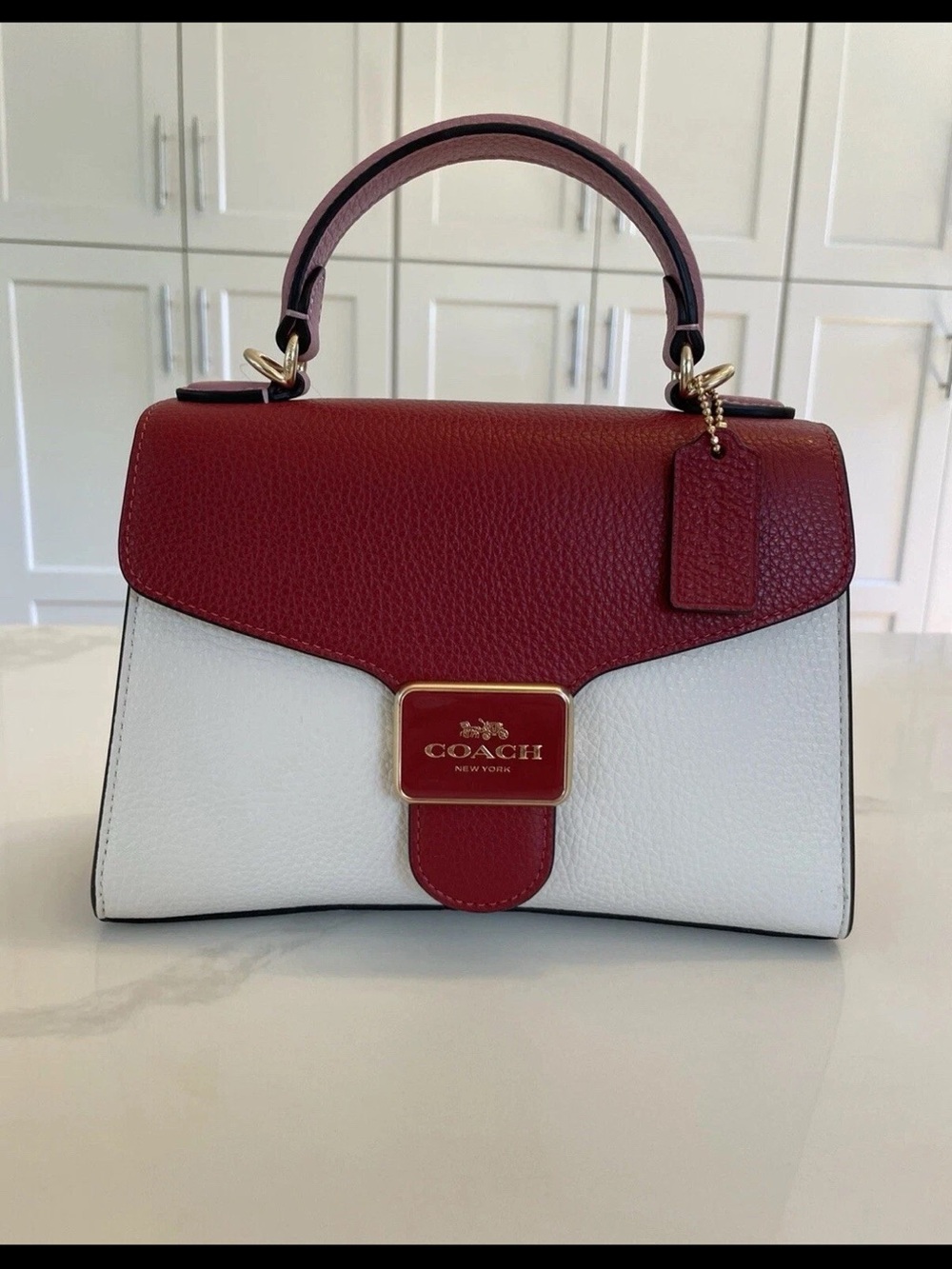 Coach Two-Tone Red and White Leather Top Handle Satchel